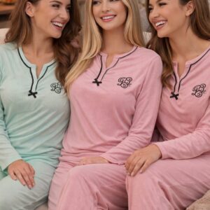 Kadın Ribana Nakışlı Pijama Takımı